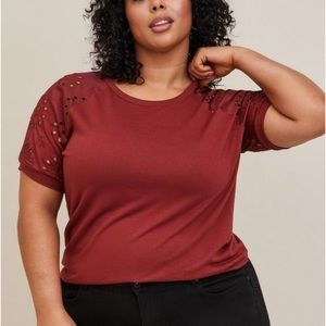 Torrid burnt orange eye-lit sleeve top